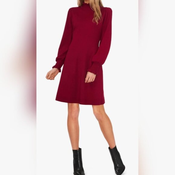 CeCe Women's Long Sleeve Smock Cuff Mock Neck Sweater Dress - Picture 1 of 3